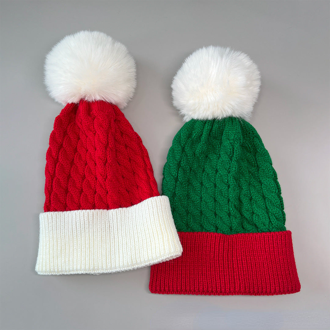 Wholesale Christmas Knitted Beanie Warm Wool Ball Hat