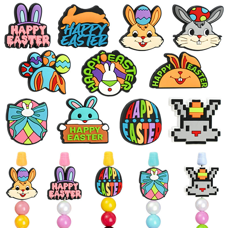 Wholesale Random 100pcs Easter Series DIY Funny Egg Funny Rabbit  Focal Beads