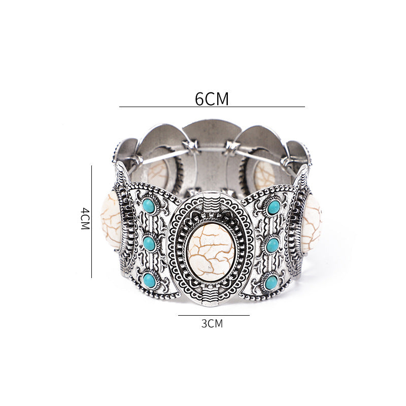 Wholesale Hollow Inlaid Turquoise Alloy Bracelet
