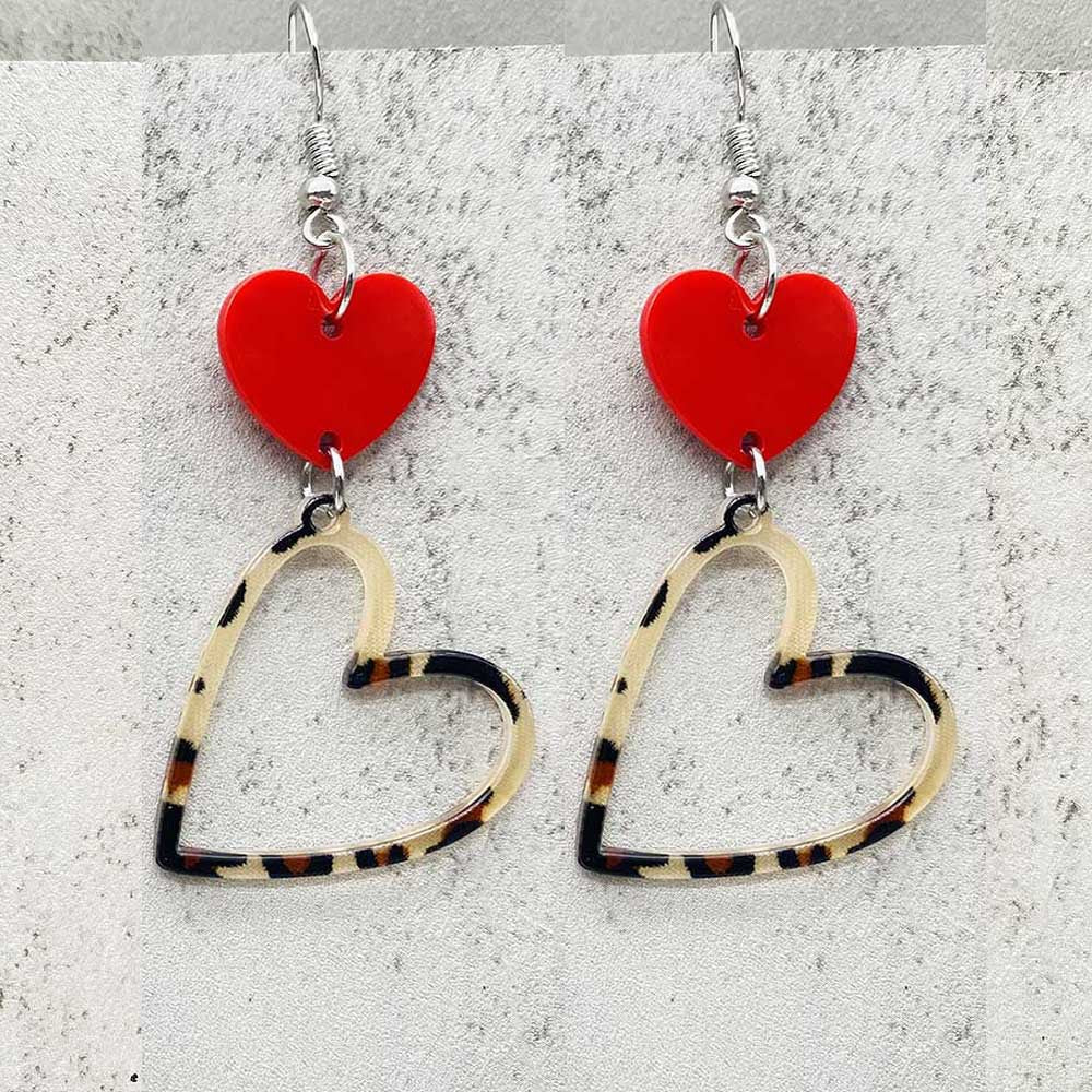 Wholesale Valentine' s Day Leopard Pattern Love Acrylic Earrings