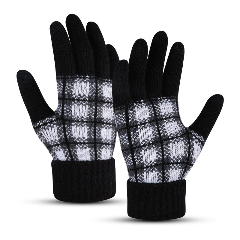 Wholesale Touchscreen Lattice with Plaid and Thickened Finger Warm Gloves