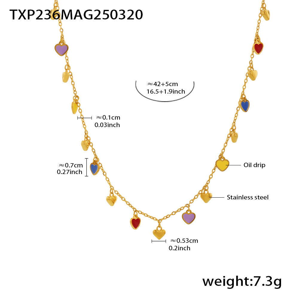 Wholesale Colorful oil dripping love pendant accessories clavicle chain bracelet stainless steel set