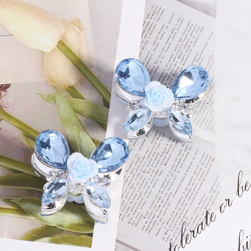 Wholesale 5pcs/pack Heavy alloy rose butterfly rhinestone beads straight hole beads DIY