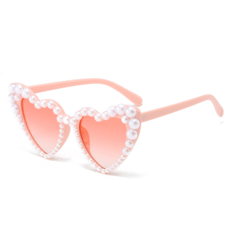 Wholesale Heart-shaped Pearl PC Sunglasses
