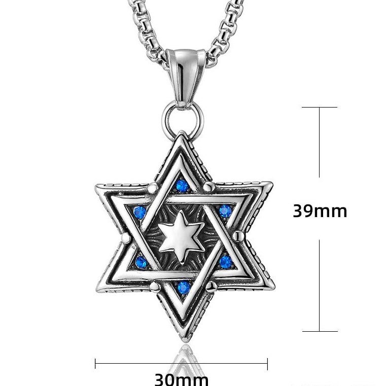 Wholesale Titanium Steel Hexagram Men' s Necklace