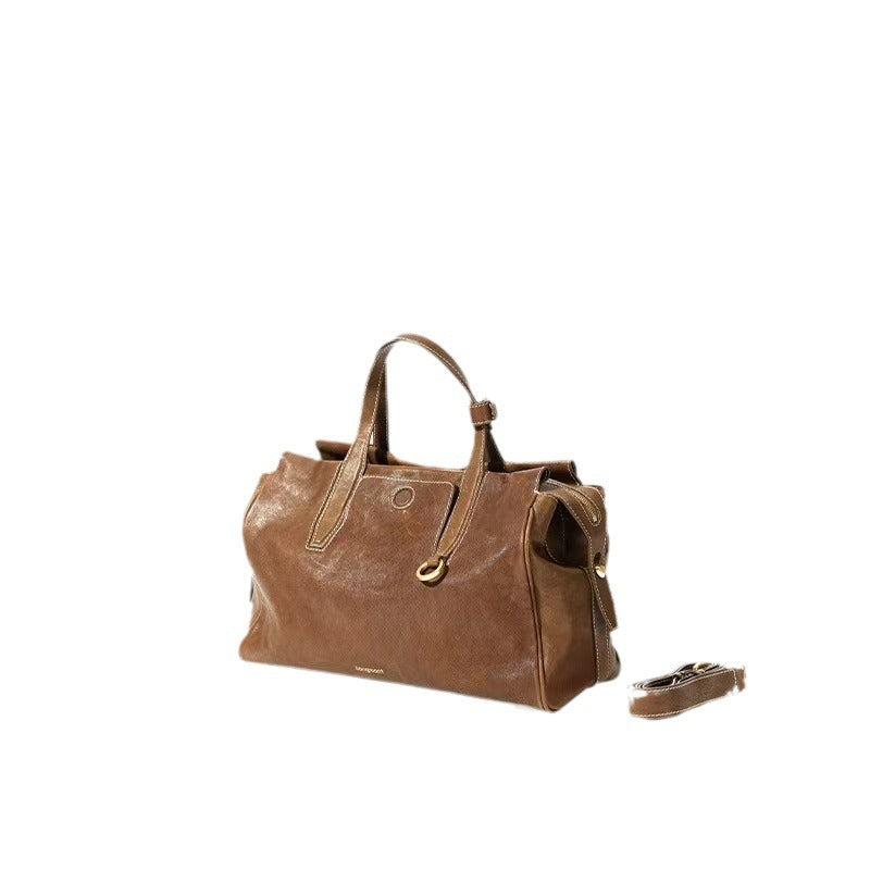 Wholesale Vegetable tanned cowhide briefcase large capacity shoulder bag