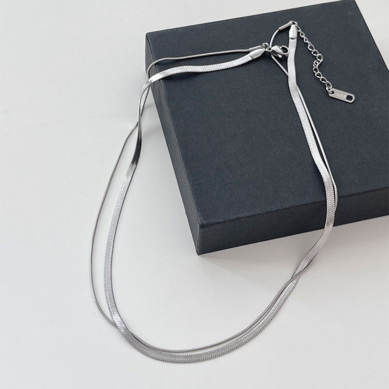 Wholesale Vintage Double Layer Snake Bone Stacked Titanium Steel Necklace