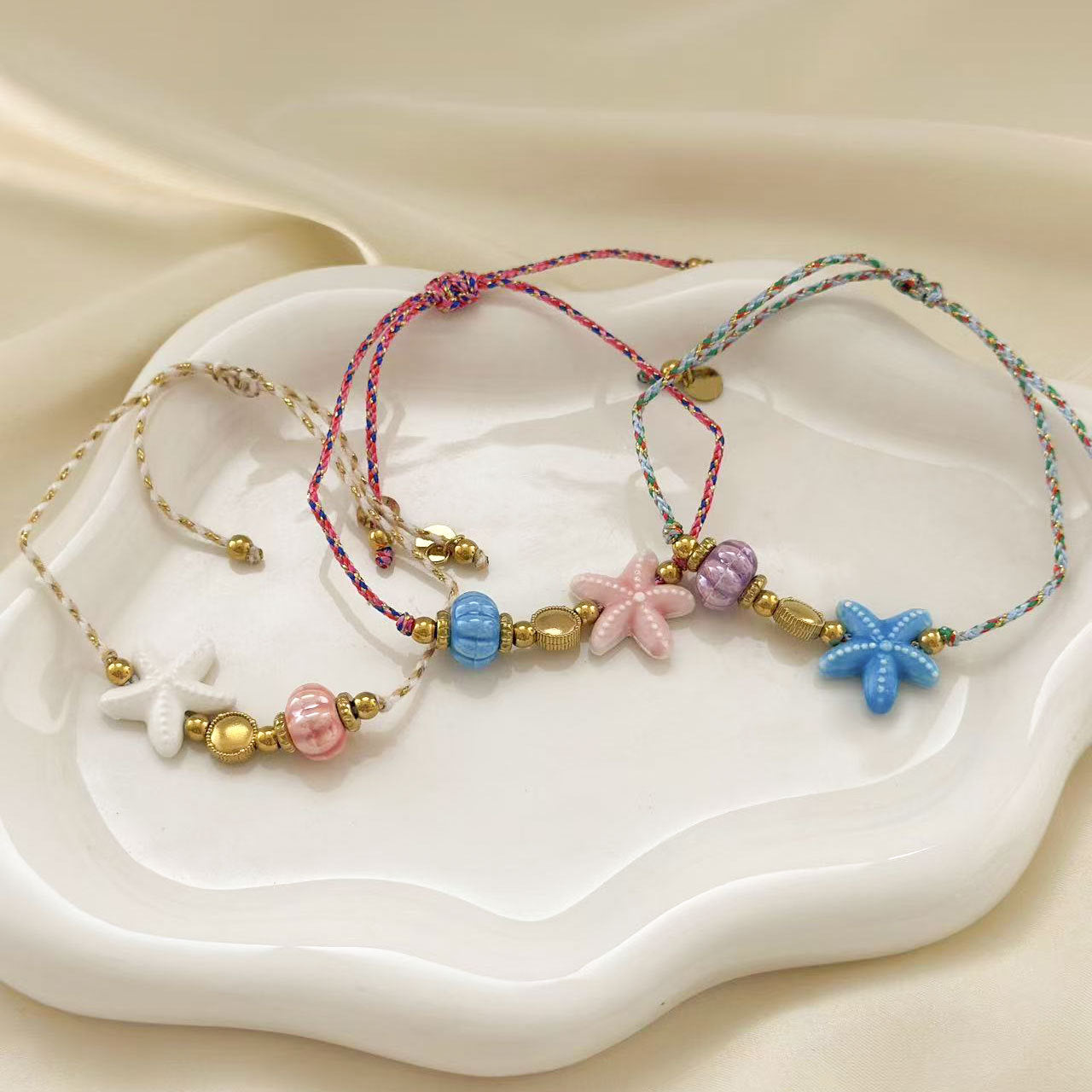 Wholesale  Ocean Starfish Ceramic  Bohemian Adjustable Titanium Steel Bracelet