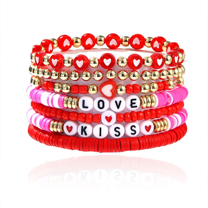 Wholesale Creative Design Lucky Love Fashion Multi-color Polymer Clay Bracelet Set