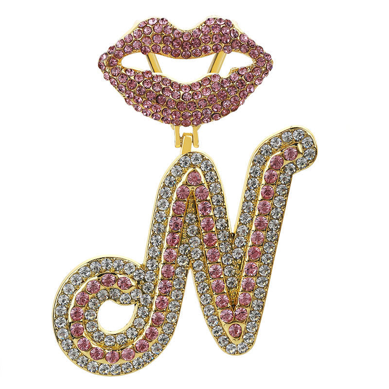 Wholesale Full Diamond Lips 26 Letters Pendant Necklace