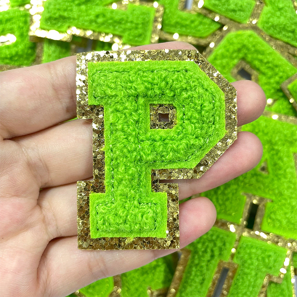Wholesale Gold Glitter A Z Letter Patches Towel Embroidery Appliques Self Adhesive For Coats Stylish DIY Fashion Accessory