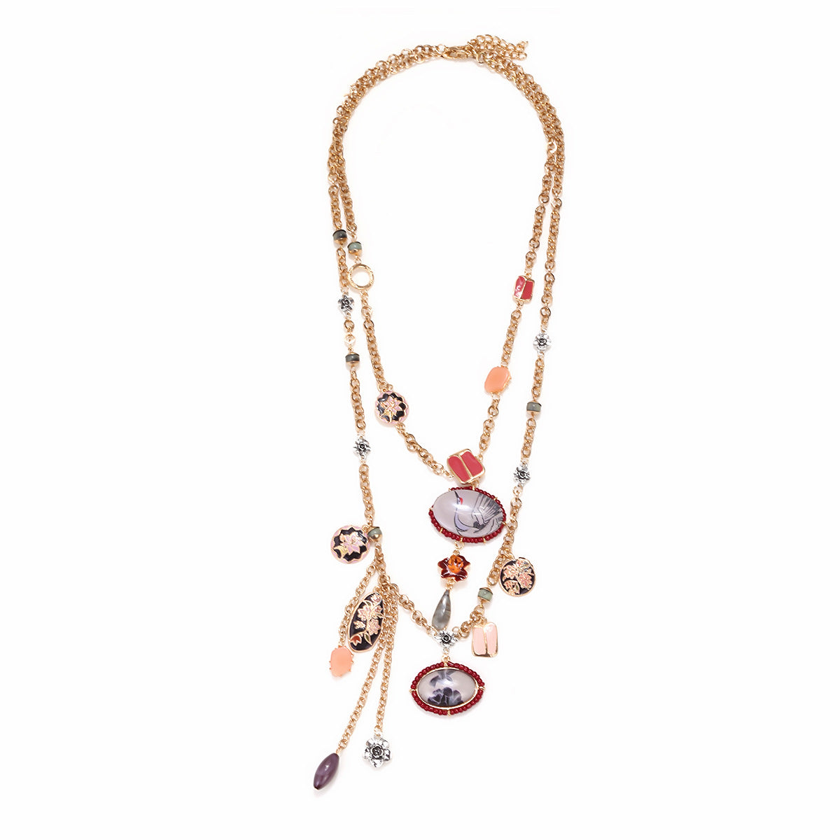 Wholesale Multi layered painted flower crane patchwork necklace