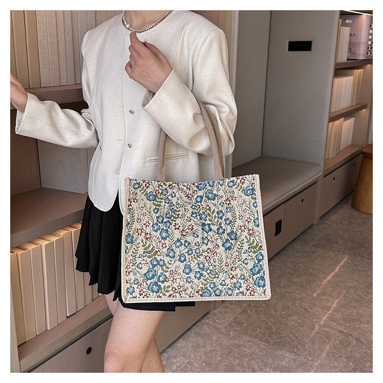 Wholesale Polyester cute cotton and linen portable large capacity commuter lunch bag tote bag canvas bag