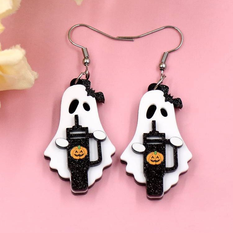 Wholesale New Acrylic Ghost Trumpet Bat Halloween Earrings