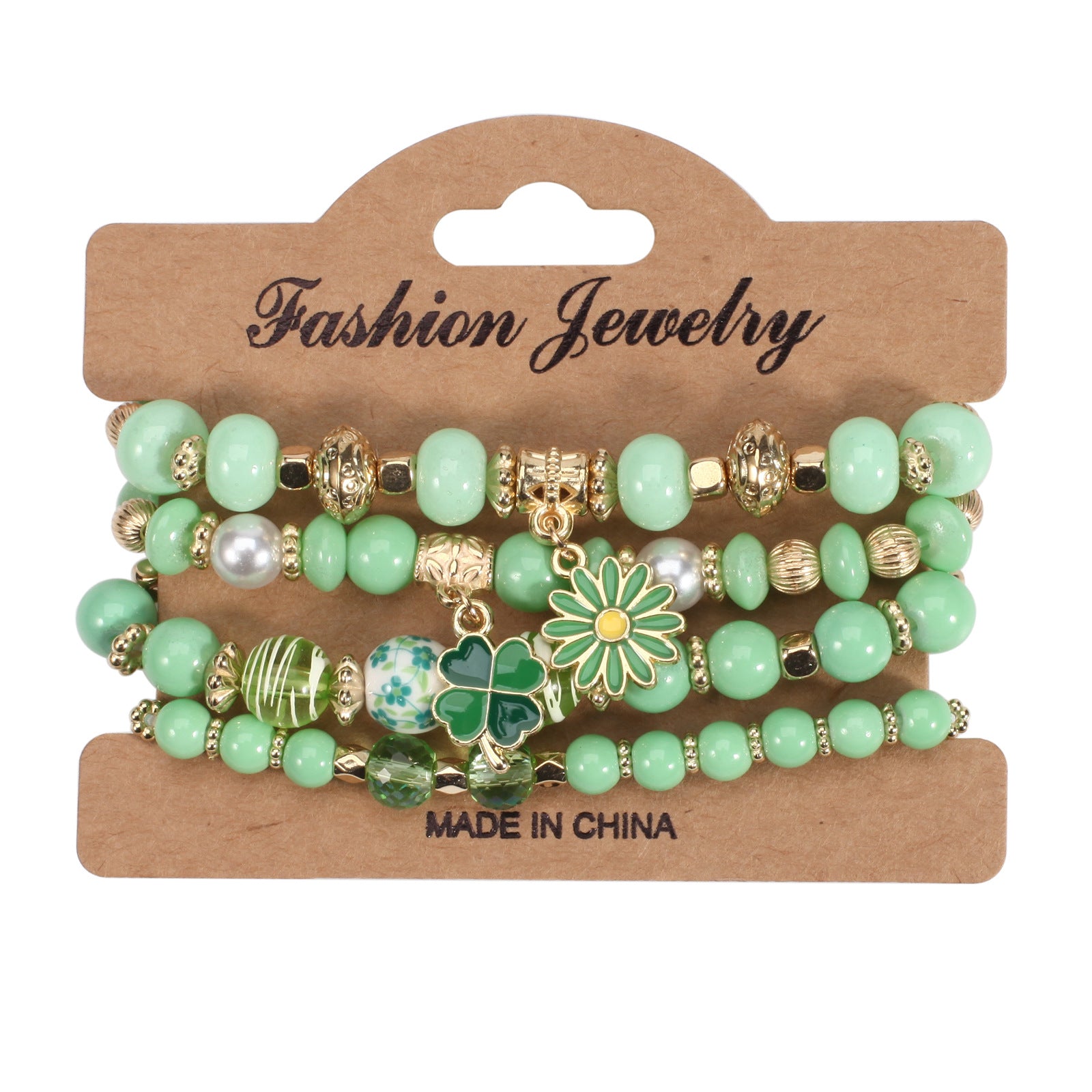 Wholesale St.  Patrick' s Day Green Clover Letter Bracelet