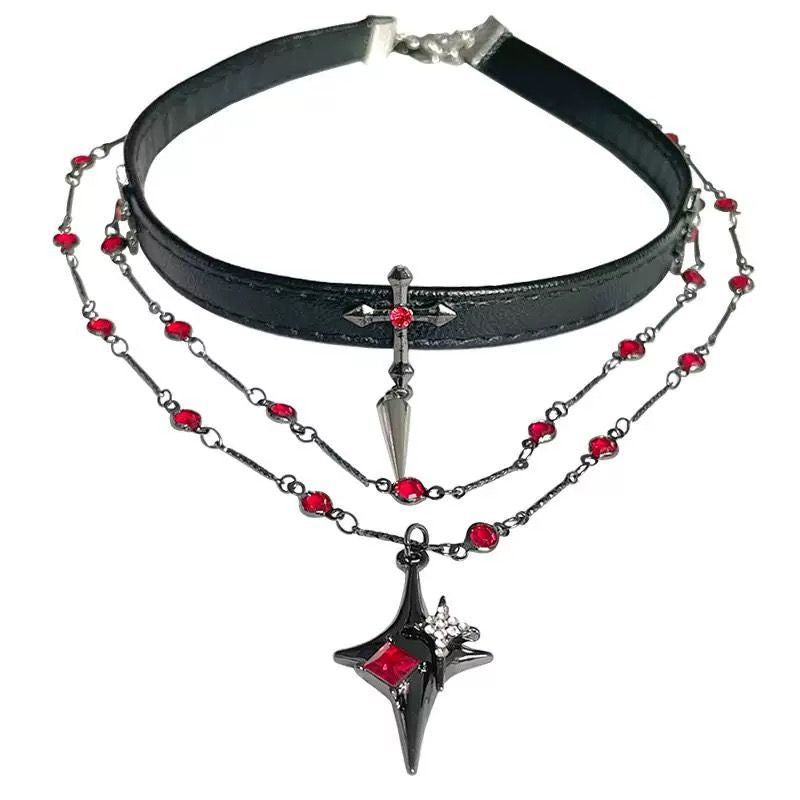 Wholesale Gothic style red cross dark long necklace
