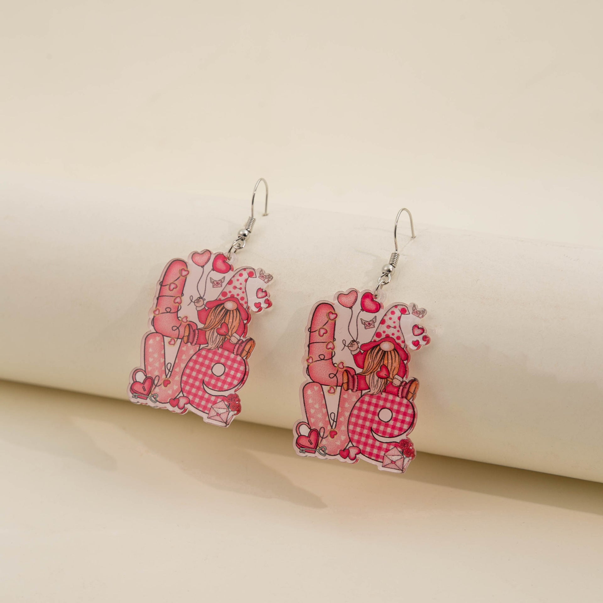 Wholesale Valentine's Day Love Dwarf Earrings Female Flamingo Love Semi-round Plaid Acrylic Earrings