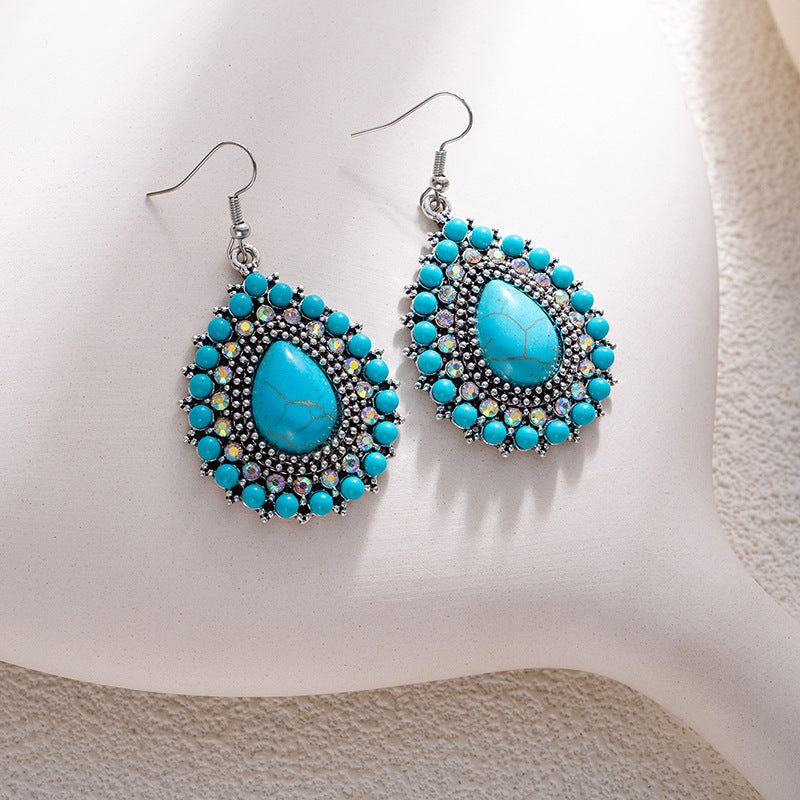 Wholesale Bohemian style turquoise flower earrings