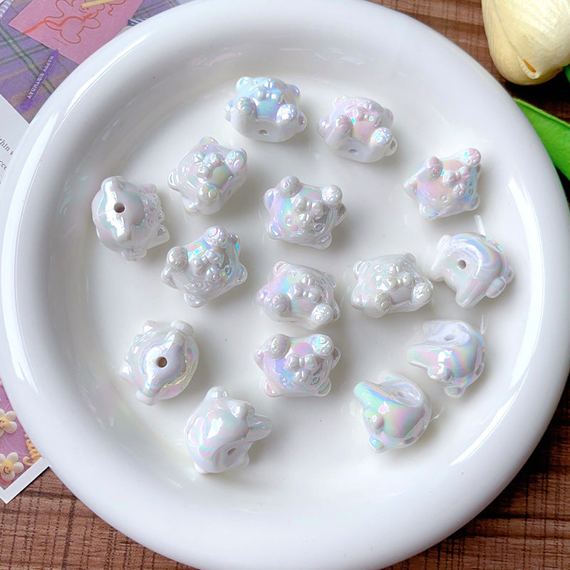 Wholesale 10pcs Solid Color  Plated AB Love Bear Straight Hole Acrylic Beads