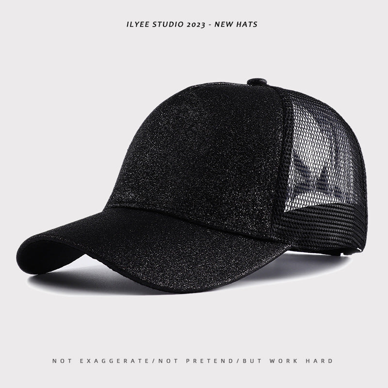 Wholesale Back Opening Fashion Sequined Mesh Ponytail Hat