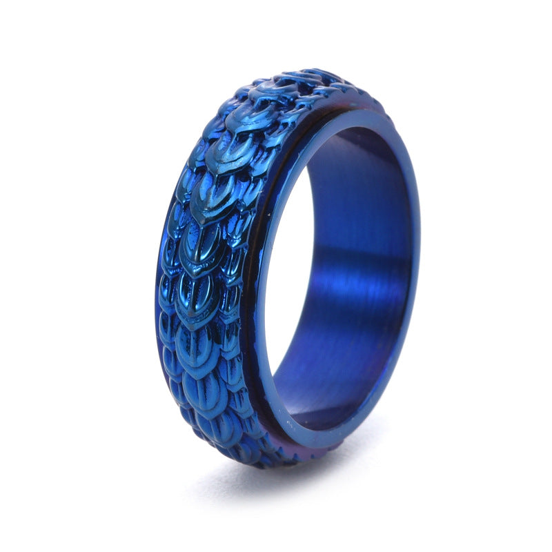 Wholesale Dragon Scale Rotatable Titanium Steel Vintage Distressed Ring
