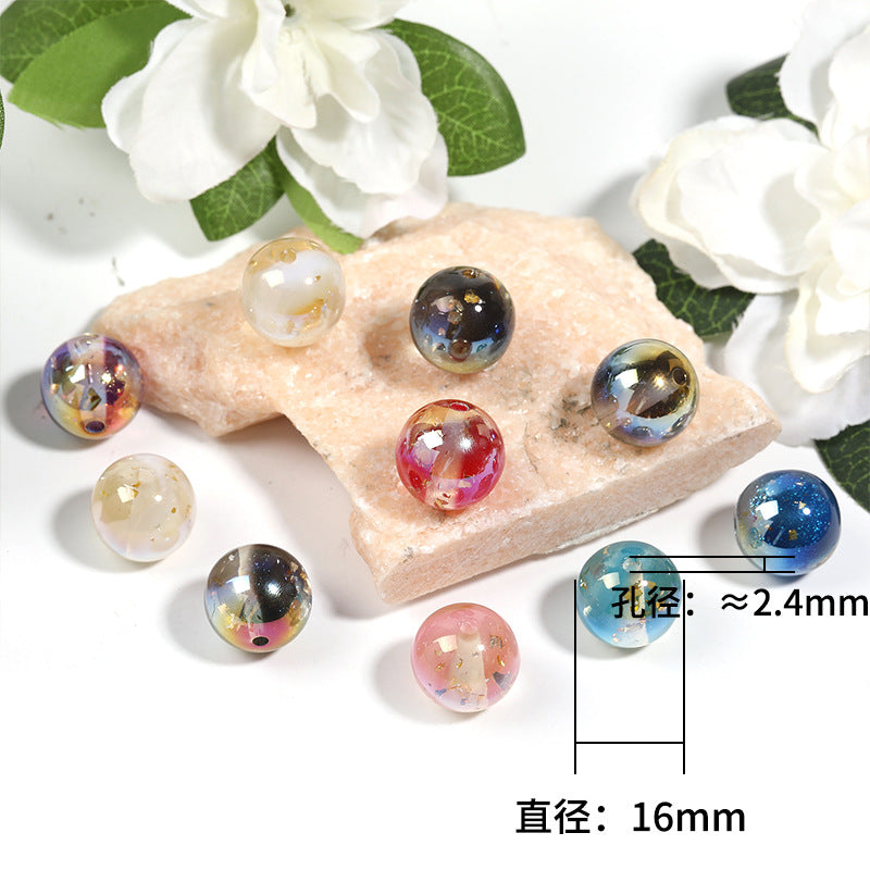 Wholesale 100pcs 16mm High Gloss Acrylic Round Beads Gold Foil Sequins Through Hole Beads