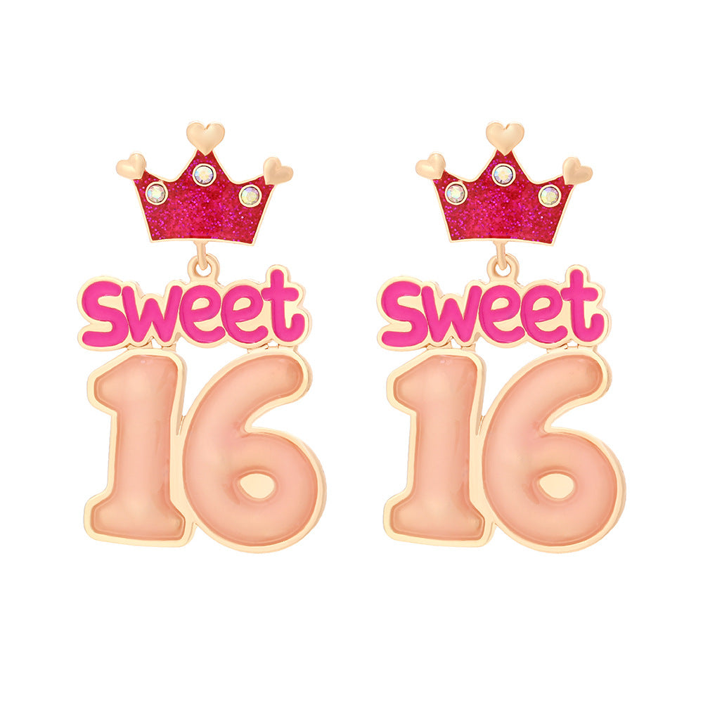 Wholesale Cartoon Enamel Crown Birthday Zinc Alloy Earrings