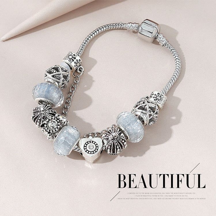 Wholesale Beaded Crystal Vintage Hollow Crown Heart Bracelet