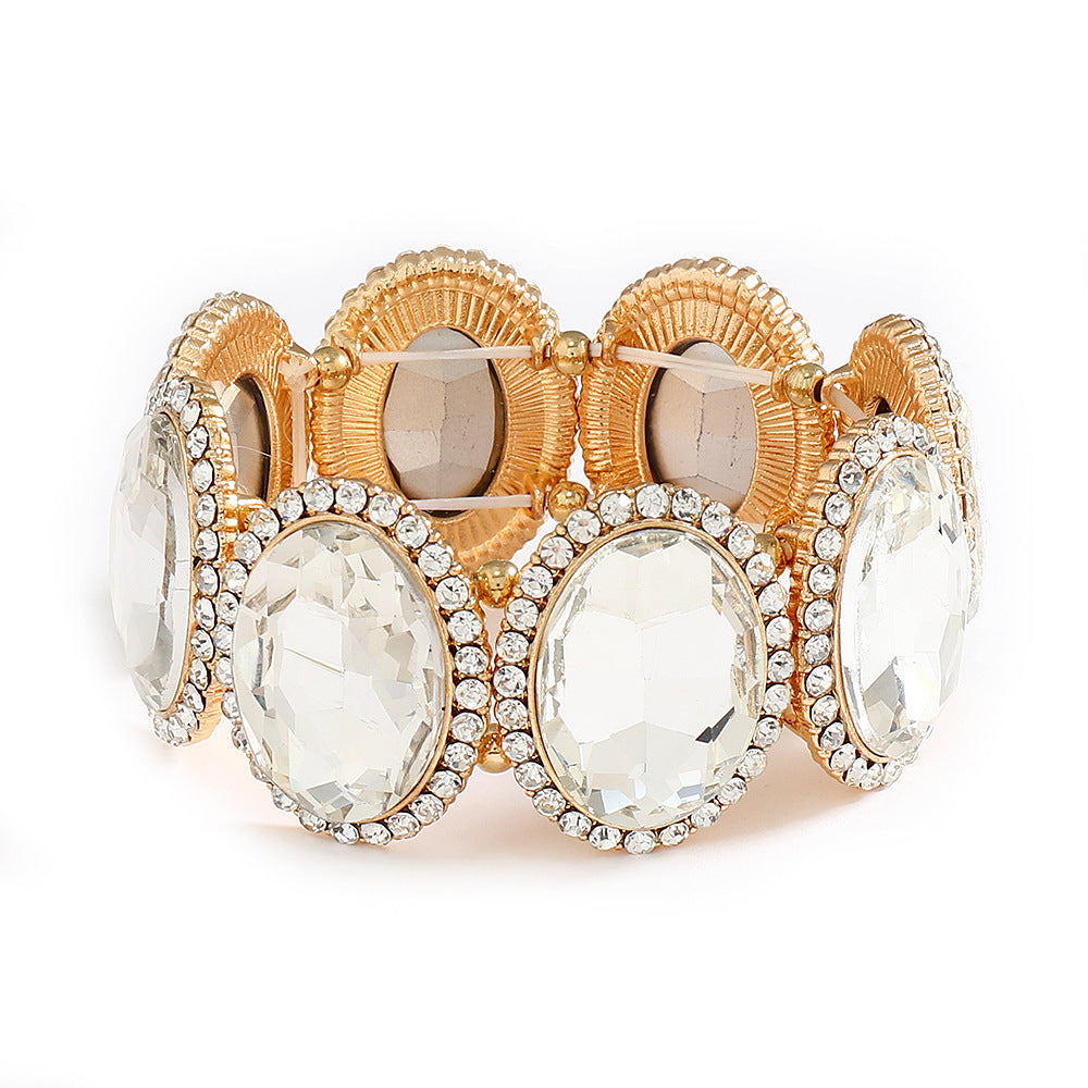 Wholesale Stylish Golden White Rhinestone Circle Bangle European Fashion Jewelry Accessory For Gift Giving And Boutique Resale