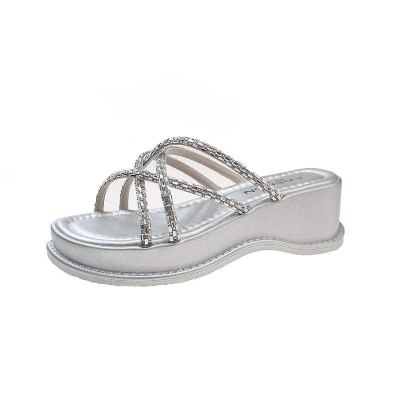 Wholesale Rhinestone Thick-soled Outer Sandals for Women