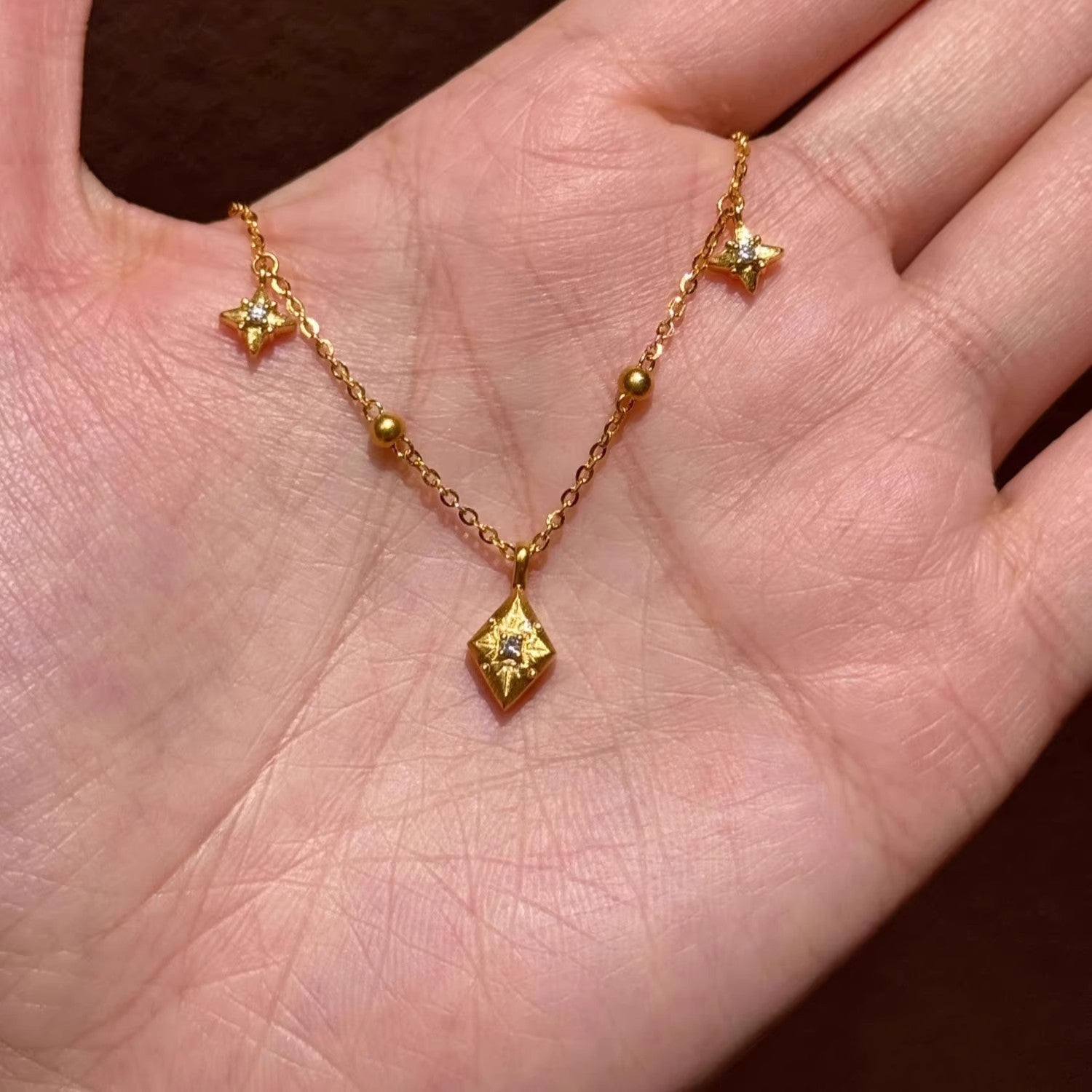 Wholesale Diamond studded necklace with diamond stars and hexagonal pointed stars