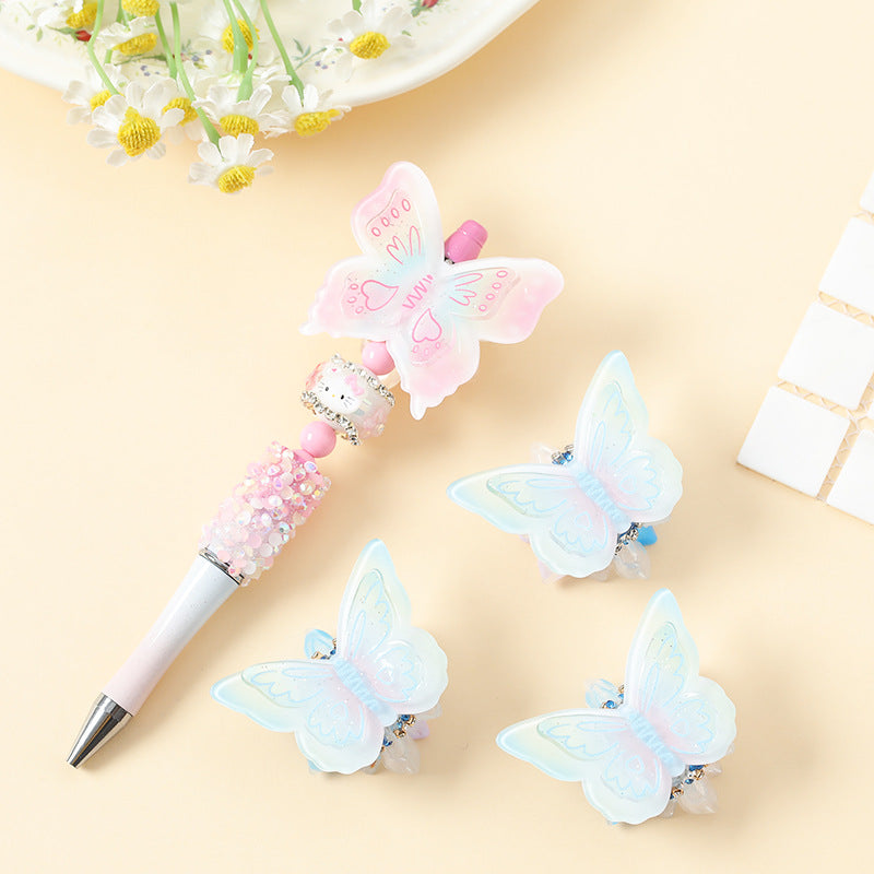 Wholesale 10pcs Heavy Industry Butterfly Printed Acrylic Cute Beads