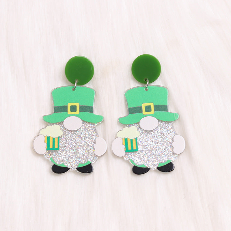 Wholesale Saint Patrick's Day Three Leaf Clover Dwarf Acrylic Earrings