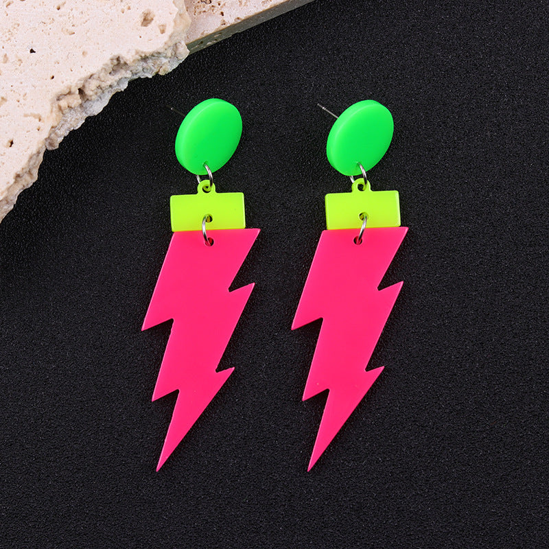 Wholesale Geometric fluorescent lightning bolt round irregular acrylic earrings