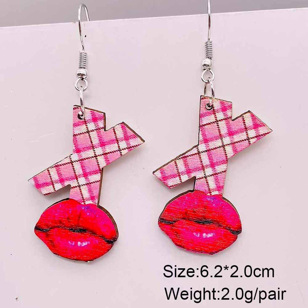 Wholesale Valentine' s Day Pink Love Truck Cross Wooden Earrings