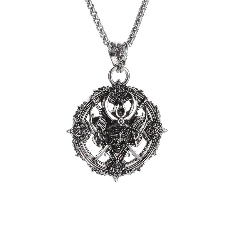 Wholesale Retro Gothic Turntable Samurai Demon Pendant Necklace for Men