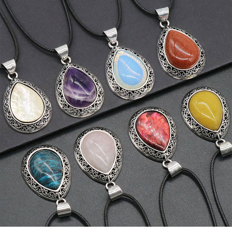 Wholesale Natural crystal agate semi-precious stone teardrop pendant