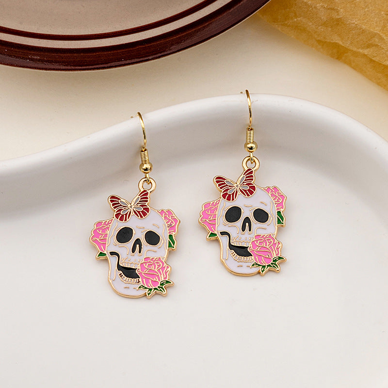 Wholesale Halloween Rose Flower Skull Cartoon Mushroom Butterfly Alloy Earrings