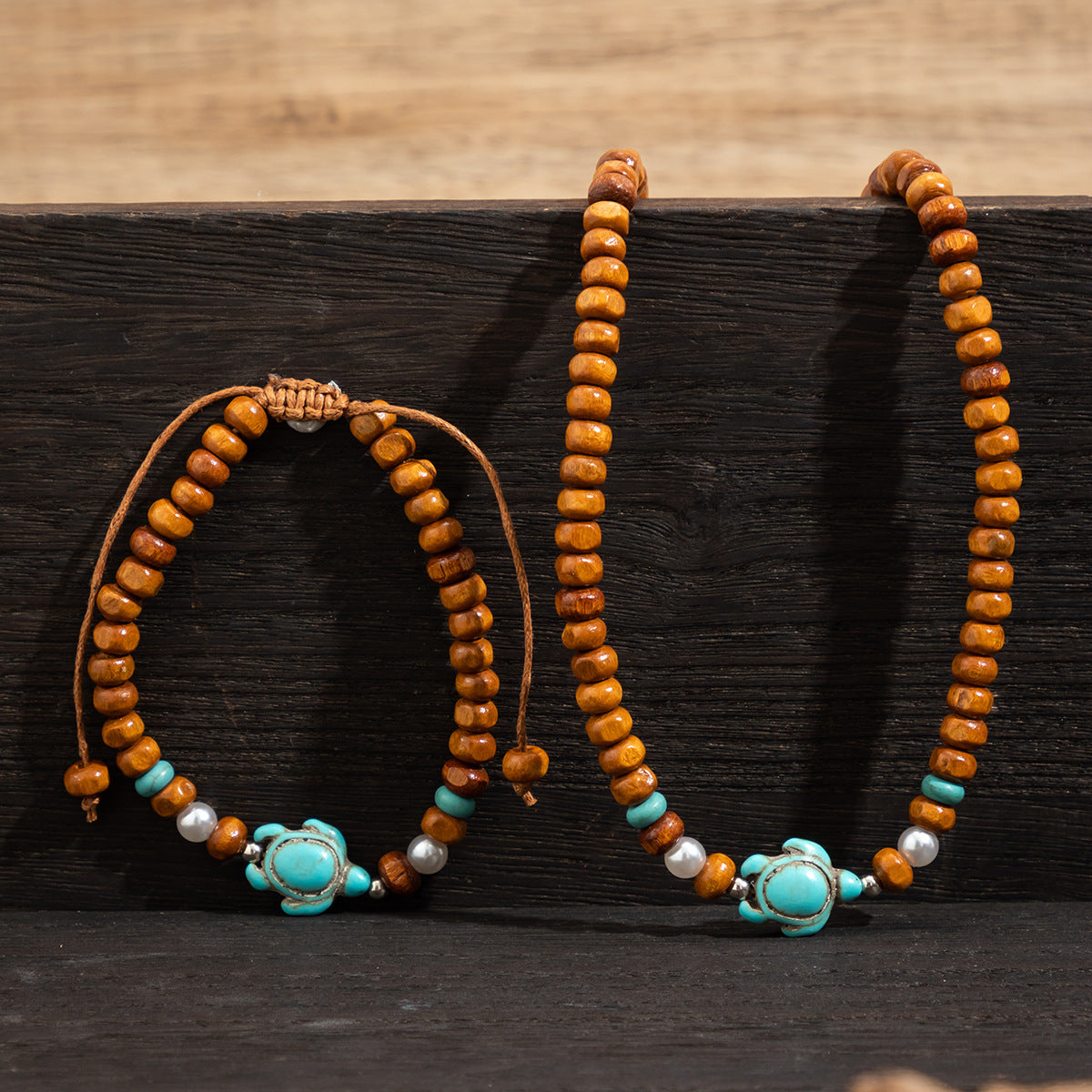 Wholesale Vintage Men's Wooden Beads Turtle Pearl Bracelet Necklace