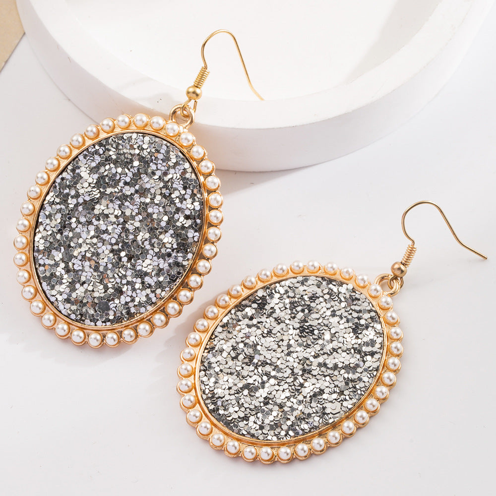 Wholesale Leopard Sequined Leather Vintage Diamond Pearl Earrings