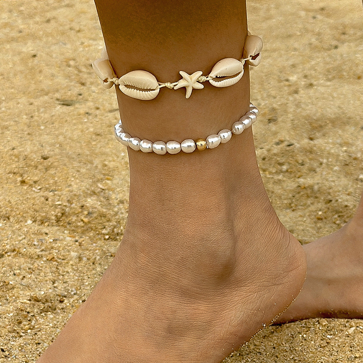 Two pieces of hand-woven anklets from shells