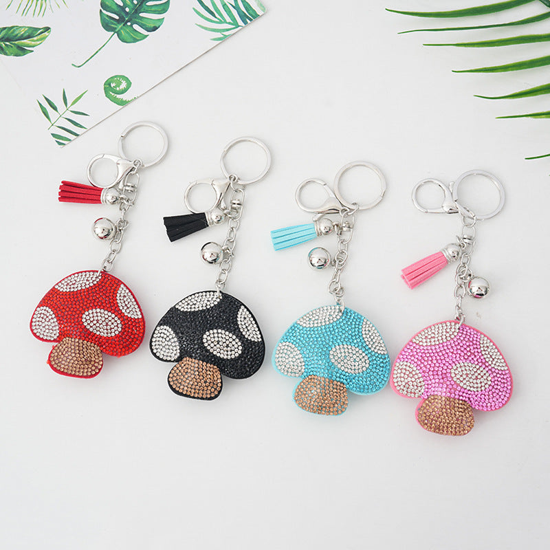 Wholesale creative mushroom rhinestone keychain fcute bag tassel pendant