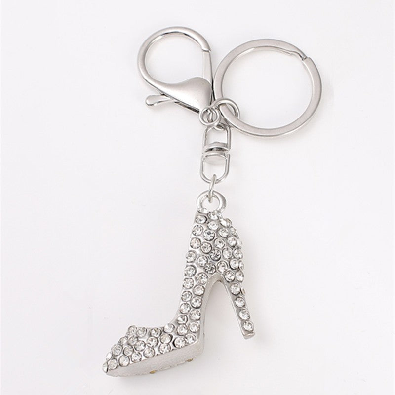 Wholesale Silver high heels metal rhinestone keychain