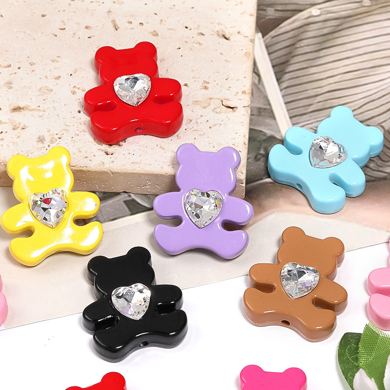 Wholesale 50pcs Cartoon Love Stickers Diamond Bear Acrylic Vertical Hole Beads