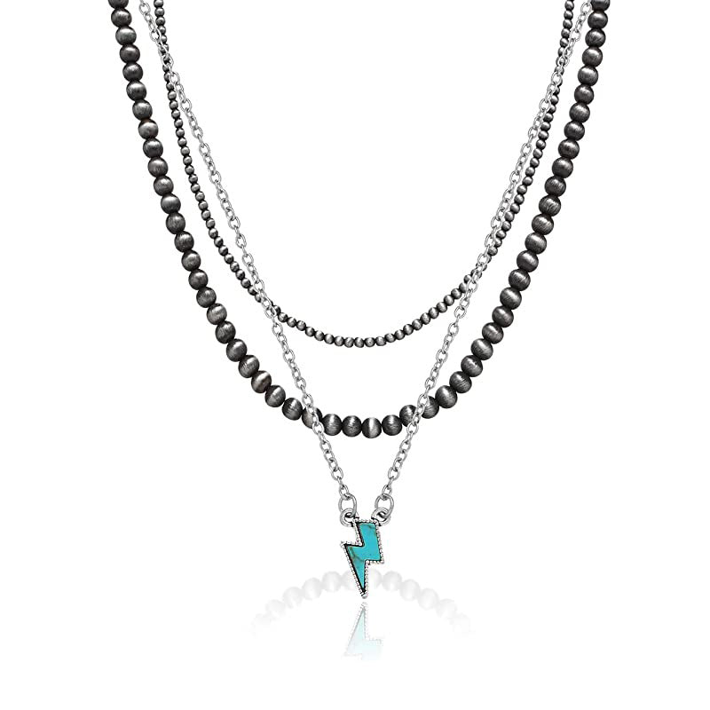 Wholesale Western Style Vintage Engraved Turquoise Pendant Multi-layered Necklace