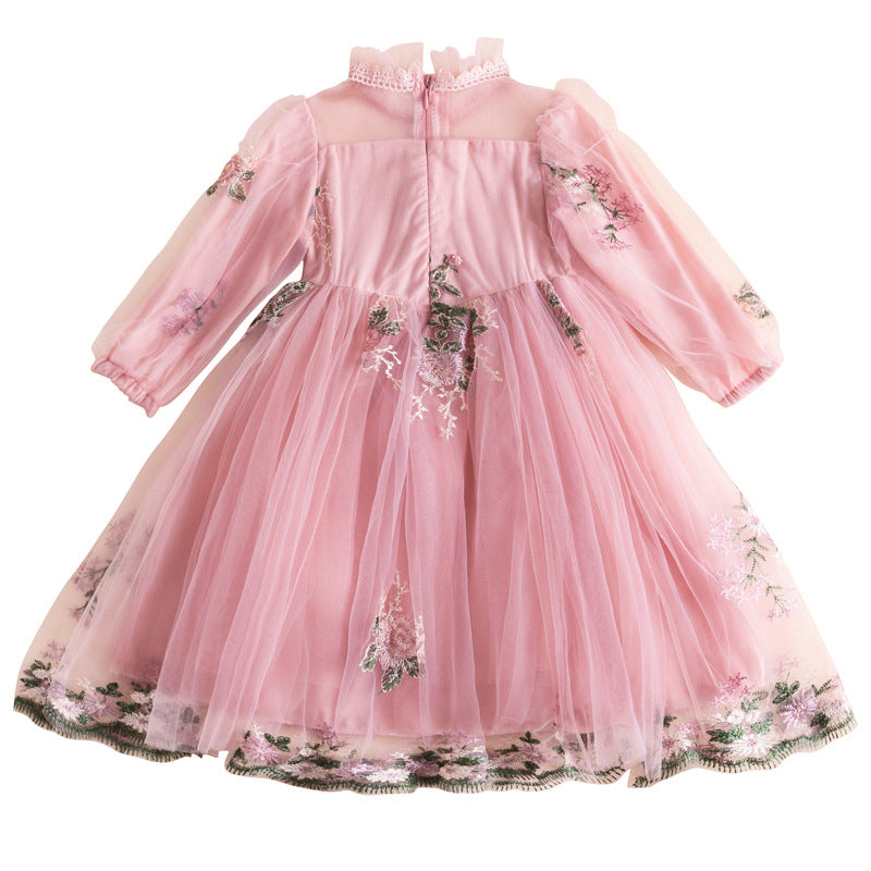 Wholesale Polyester Embroidered Flower Bubble Sleeve Dresses