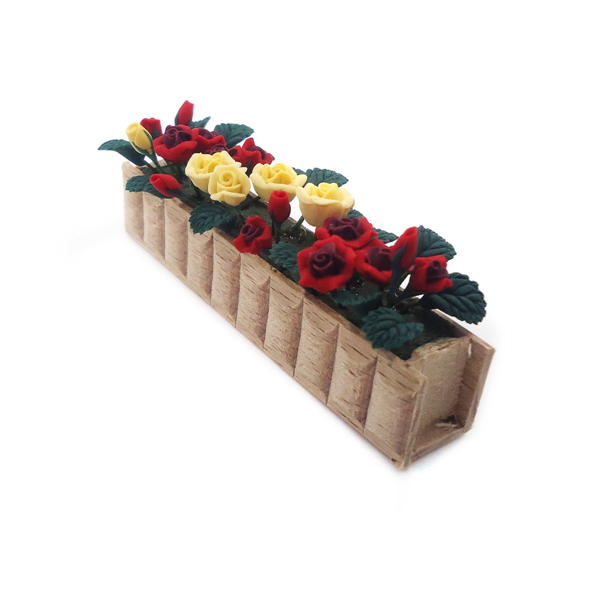 Wholesale 1:12 doll house accessories dollhouse simulation mini clay flower color long wood potted flower wooden box flower model