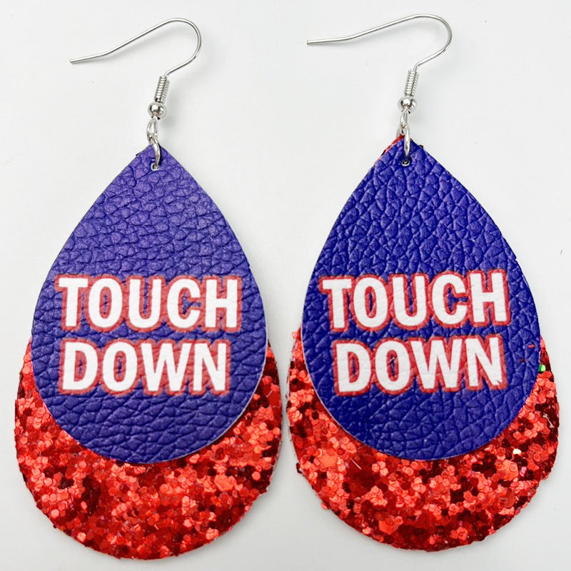 Wholesale 2 Pair/Pack Sports Rugby Field Cheer Leather Drop Shape Double Layer Earrings