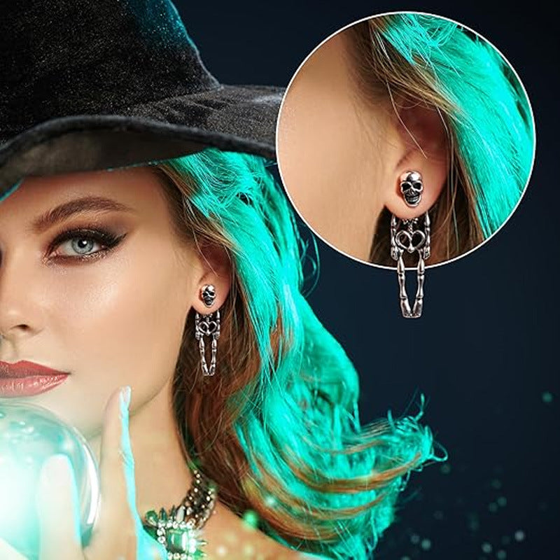 Wholesale Zinc Alloy  Skull Earrings For Women Dark Punk Skeleton Dangle Earrings Party Jewelry Gift