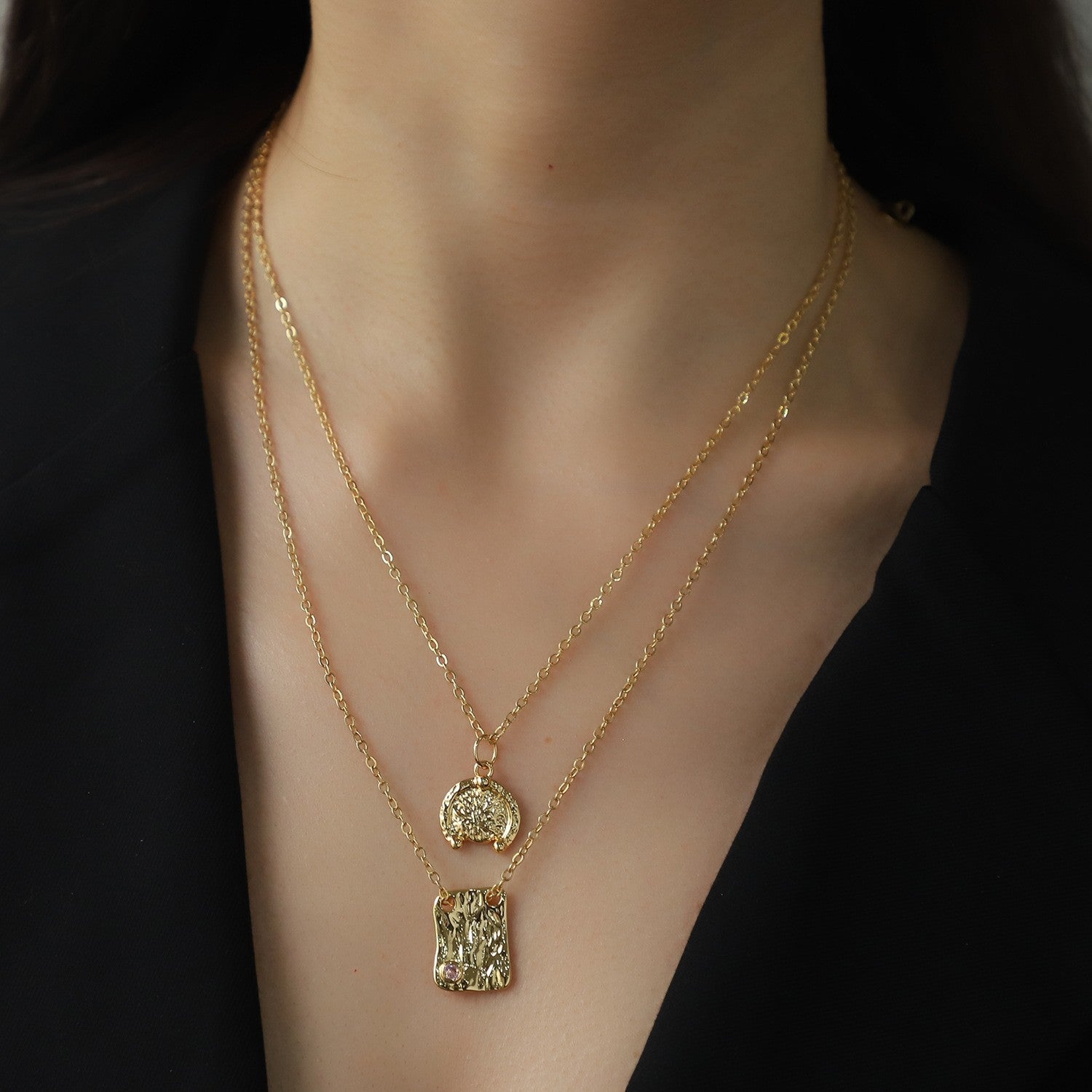 Wholesale 18K Genuine Gold Electroplated Stacked Double Row Necklace